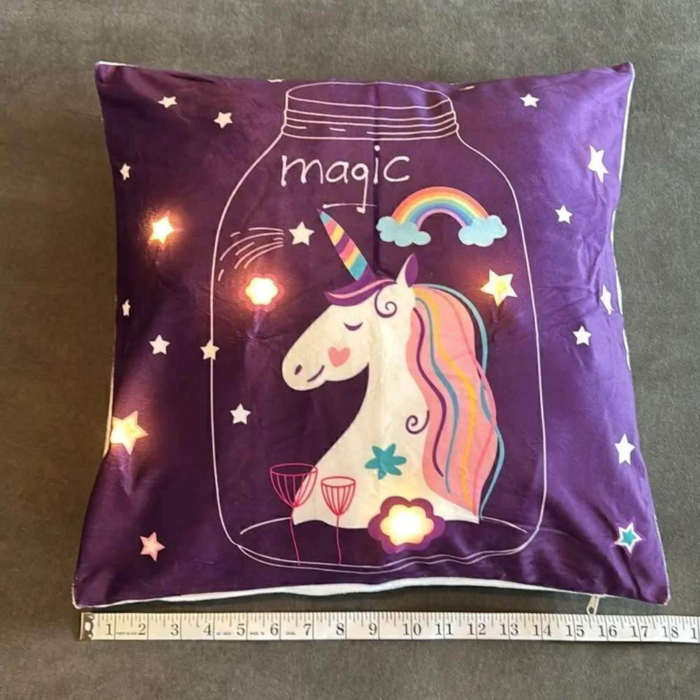 Light Up LED Decorative Unicorn Pillow Case 18”x18” NEW